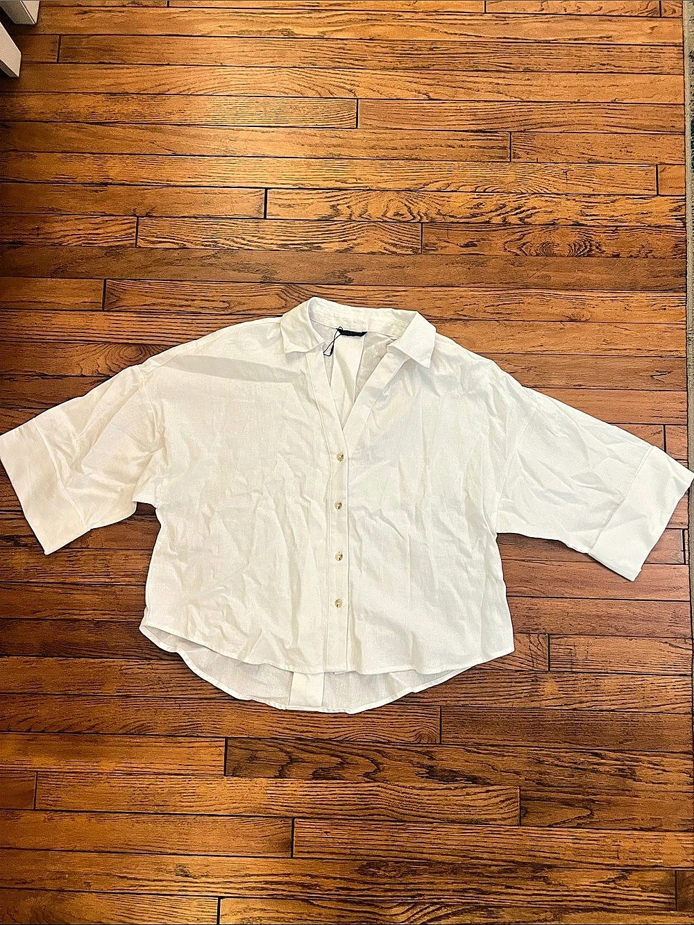 Zara Linen-Blend Button Front Shirt in White